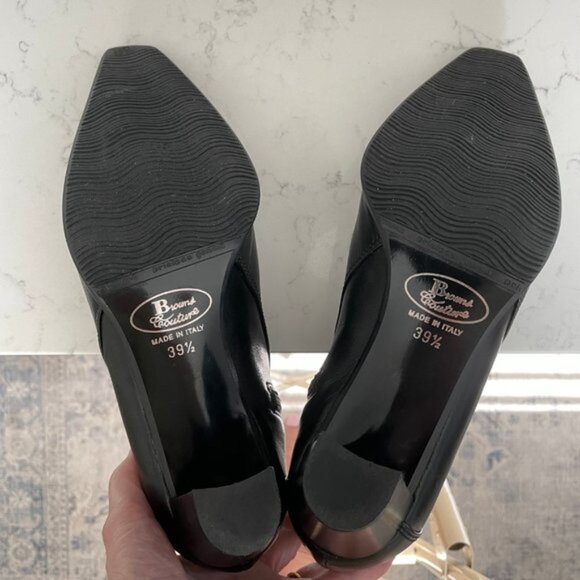 Browns Couture Made in Italy Block Heeled Side Zip Leather Booties Blk Sz 39 12 - Picture 9 of 12